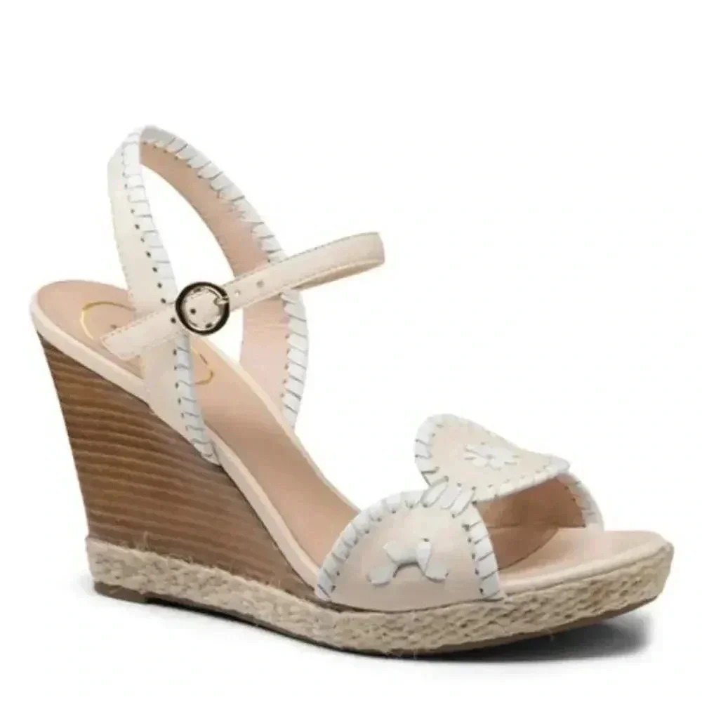 Jack Rogers | Bone Clare Rope Wedge Leather Sandal Size 11M